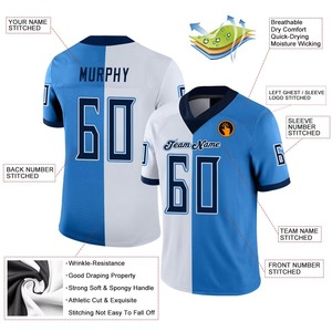 Camiseta de Fútbol Americano Estilo Lujo al por Mayor, 100% Poliéster, Azul Marino y Blanco, Malla Transpirable, Tallas Grandes, a la Moda - Product Image 2