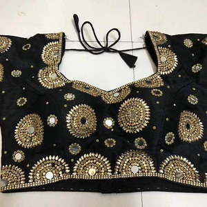 Blouse de soirée pour femme, style ethnique indien pakistanais traditionnel, ornée de pierres scintillantes, entièrement cousue, avec sari rembourré facile à porter - Product Image 1