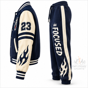 Ensemble survêtement décontracté d'hiver personnalisé pour homme : veste universitaire, pantalon de jogging graphique style Letterman et bonnet assorti – Vente en gros - Product Image 3