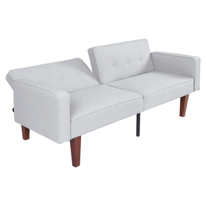 Divano Futon Moderno in Tessuto di Cotone con Gambe Regolabili in Legno e Metallo, Schienale Trapuntato Compatto per Soggiorno - Product Image 5