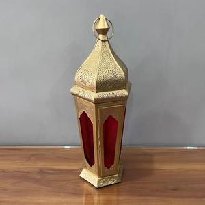 Iron <b>Moroccan</b> <b>Lantern</b> With red Glass Panels Home Decoration - Product Image 2