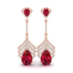 Boucles d'oreilles pendantes REYES Classic en or massif 14 carats avec diamants certifiés IGI et pierre précieuse rubis pour femmes, bijoux de luxe pour les soirées. - Product Image 2