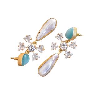 Pendientes de Latón al por Mayor, con Circonita, Hechos a Mano, Semi-Preciosos, con Acabado en Oro de 18K, Estilo Moderno, al por Mayor - Product Image 5