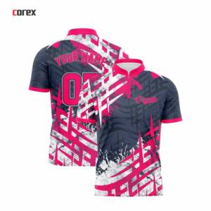 Maillot de bowling rose personnalisable pour homme avec nom et numéro d'équipe, impression par transfert thermique, séchage rapide, manches courtes - Product Image 3