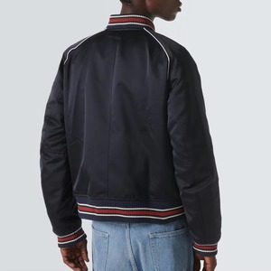 Blouson bomber marine pour homme, col montant, fermeture éclair, couleur unie, polyester, coupe classique, vêtement décontracté d'automne - Product Image 3