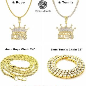 Charm_Jewells <b>King</b> <b>Crown</b> Moissanite Pendant 925 Silver 22k Gold Plated Micro Pave Hiphop Men's Necklace IGI Certified 22" Tennis - Product Image 3