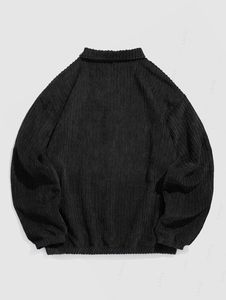 Sweat-shirt décontracté pour homme en velours côtelé surdimensionné, col rabattu, manches longues, couleur unie, fermeture éclair partielle, idéal pour l'automne - Product Image 2