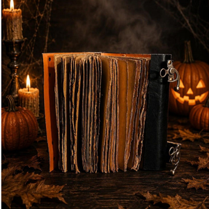 Journal en cuir fait main pour Halloween, motif citrouille sorcière ajouré, carnet gothique à double fermeture, grimoire à pages à bords festonnés - Product Image 5