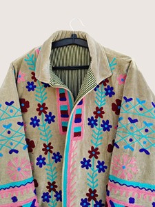 Manteau en coton brodé bohème pour femmes grandes tailles, motif Suzani, manches longues, col rond, vêtements d'extérieur décontractés écologiques pour l'hiver - Product Image 5