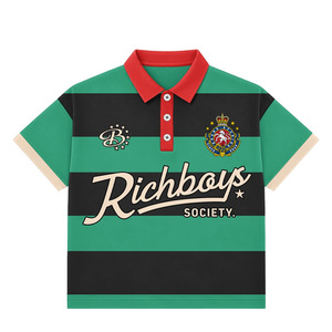 Green <b>Black</b> Men's Striped Short Sleeve Polo Shirt Preppy Style With Logo Contrast Trim Regular Fit - Product Image 1