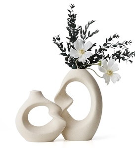 Minimalist <b>Ceramic</b> Vase Set Art Deco Design Graduation Gift Irregular Shape Matte Finish Handmade Eco-Friendly Tabletop Decor - Product Image 1