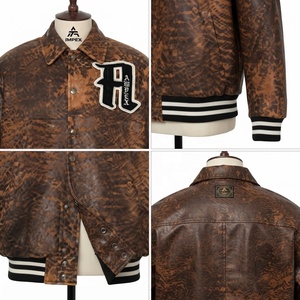 Chaqueta Varsity Unisex de Cuero PU, Estilo Preppy, Cuello Camisero, Diseño con Parches de Letras, Ropa de Otoño - Product Image 4