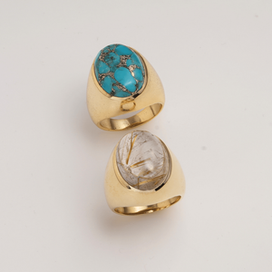 Natural Turquoise <b>Statement</b> <b>Ring</b> Gold Plated Brass Handmade Oval Cabochon Gemstone <b>Ring</b> For Women Gift - Product Image 5