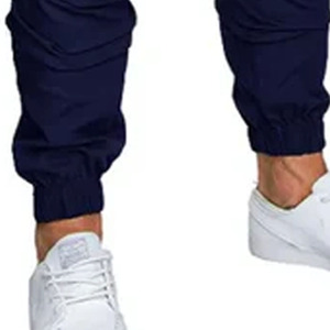 <b>Men's</b> Navy Blue Cargo Sweatpants Elastic Waist Drawstring Multiple Pockets Casual Style Midweight Polyester Autumn Wear - Product Image 5