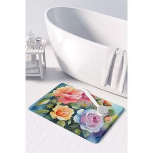 Estera de cocina antifatiga de espuma viscoelástica de rosas de acuarela, Alfombra de baño o cocina lavable a máquina, cojín, estera de baño cómoda - Product Image 3
