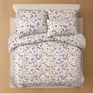 Purple Floral <b>Comforter</b> <b>Set</b> Purple White 100% Cotton T-150 All-Season Breathable Home Use - Product Image 3