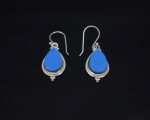 925 Silver Turquoise <b>Drop</b> Earrings 18K Gold Plated Classic Women's Jewelry Everyday Wear Water <b>Drop</b> Shape Bezel Setting - Product Image 3