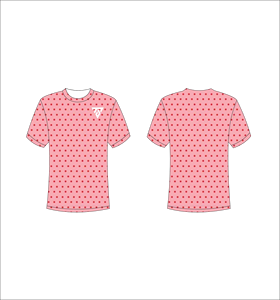 เสื้อยืดแขนสั้นผู้ชายสีชมพูลายจุด ทรงปกติ คอกลม สวมใส่สบาย ระบายอากาศได้ดี ผลิตจากผ้าโพลีเอสเตอร์ถัก ดีไซน์โลโก้ด้านหน้า - Product Image 1