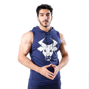 Camiseta sin mangas con capucha para hombre, estampado geométrico de toro azul, de secado rápido, deportiva, para gimnasio y fitness, camisetas sin mangas informales de cuello redondo para verano, precio bajo - Product Image 3