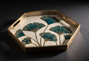 Luxury Hexagon Blue Floral Enamel Serving <b>Tray</b> with <b>Gold</b> Handles Decorative Metal <b>Tray</b> for <b>Coffee</b> <b>Table</b> Ottoman Home Decor - Product Image 5