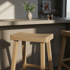 Tabouret de bar haut en bois d'hévéa massif, rond, moderne, minimaliste, mobilier de maison durable et léger - Product Image 6