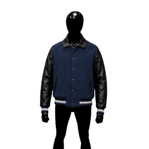NEW QUALITY NAVY <b>BLUE</b> BLACK VARSITY JACKET <b>MEN'S</b> LEATHER SLEEVES WOOL BODY SNAP BUTTON BOMBER STREETWEAR WINTER OUTERWEAR - Product Image 1