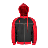 Sweat-shirt de protection à capuche zippé pour homme, rouge et noir, avec blocs de couleur, manches longues, veste de moto, toutes saisons, vêtements d'extérieur