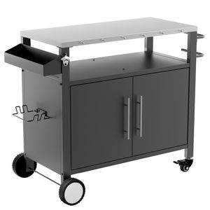Carrello Barbecue a Due Porte per Esterni con Mobili da Patio, Bar Mobile e Gancio Portaoggetti per BBQ Inclusi - Product Image 1