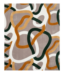 Tapis carré moderne abstrait en laine tuftée écologique avec envers antidérapant en caoutchouc pour salon, à poils moyens - Product Image 1