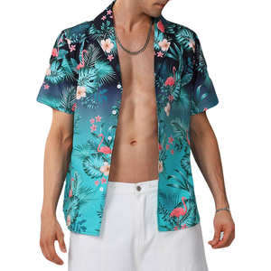 Chemise décontractée en lin et coton pour homme, style tissé d'été, à col boutonné et manches courtes rayées, vente en gros - Product Image 2