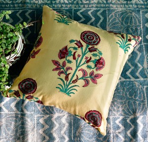 Indian Hand Block Printed Cotton <b>Cushion</b> <b>Cover</b> for Sofa-Eco-Friendly Design Bohemian Style Customizable washable reusable <b>cover</b> - Product Image 2