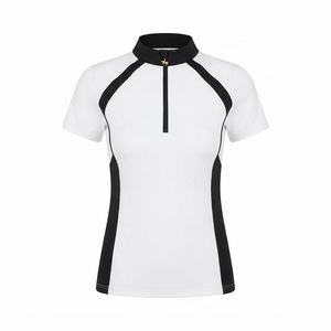 Camiseta de equitación para mujer OEM de manga corta con cuello medio cremallera, de Spandex/Poliéster, ecológica y de secado rápido - Product Image 4