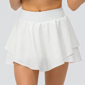 Jupe courte plissée évasée en organza couleur unie taille haute pour femme, style été, avec volants, en tissu mou en mousseline 2026 - Product Image 3