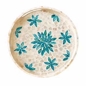 Bandeja Decorativa Hecha a Mano con Incrustaciones de Madreperla, Mosaico Geométrico Cuadrado de Conchas, Plato para Servir, Decoración Vintage para Mesa de Centro - Product Image 2