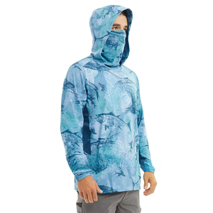 Customizable Men's UPF 50+ Sun Protection Long Sleeve Shirt Solid <b>Lightweight</b> <b>Hoodie</b> Mask for Summer Fishing Outdoor UV - Product Image 5