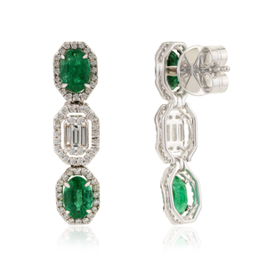 Nouvelles Boucles d'Oreilles Pendantes en Or Blanc K14 avec Émeraudes Naturelles et Diamants, Qualité Supérieure, Élégantes, pour Mariage, Vente en Gros, Fabricant de Bijoux - Product Image 5