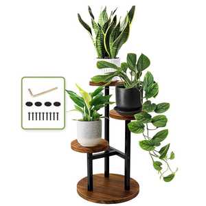 Support de plantes en bois moderne avec trois étagères circulaires pour plantes vertes d'intérieur, décoration de la maison, style minimaliste - Product Image 3