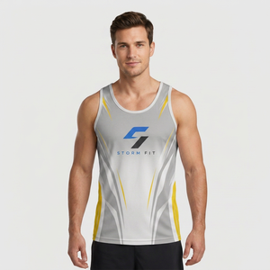 เสื้อกล้ามผู้ชาย Storm Fit แบบไม่มีแขน พิมพ์ลายด้วยความร้อน ผลิตจากโพลีเอสเตอร์ 100% ไม่ถักทอ แห้งเร็ว คอกลม สำหรับออกกำลังกาย - Product Image 2