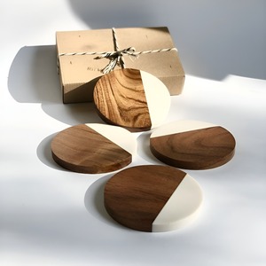 Posavasos Ecológicos Personalizados de Madera de Acacia y Mármol, Forma Redonda, Soporte para Tazas de Madera Maciza, Varios Tamaños - Product Image 2