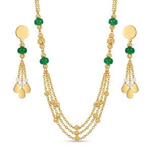 Ensemble de collier Mala multicouche en argent 925 avec perles vertes pour femmes, boucles d'oreilles fantaisie de créateur, ensemble de bijoux traditionnel pour cadeau de mariage - Product Image 4