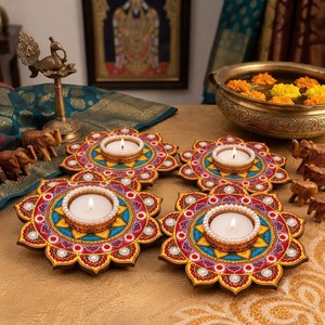 Handmade Indian Diwali Decorative Vibrant Mandala Design Flower Shape Metal Durable Eco-Friendly <b>Tealight</b> <b>Candle</b> <b>Holder</b> Reusable - Product Image 5