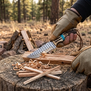 Couteau à dépecer artisanal en acier carbone, manche en corne de cerf avec incrustation turquoise, couteau à lame fixe pour la chasse en extérieur et l'EDC - Product Image 4