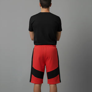 Wholesale <b>Men's</b> <b>Red</b> Black Contrast Bermuda <b>Shorts</b> With Drawstring Waist And Front Logo Print Casual Sport Style Quick Dry - Product Image 6