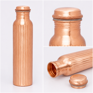 Ribbed Copper Water <b>Bottle</b> Pure Copper <b>Drinking</b> <b>Bottle</b> for Home Office Gym Yoga Travel and Daily Use - Product Image 4