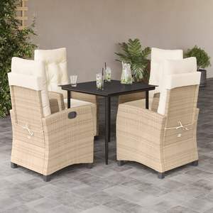5-Piece Beige Poly <b>Rattan</b> Patio Dining Set with <b>Cushions</b> Garden Sets - Product Image 1
