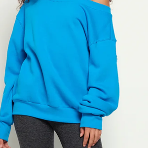 เสื้อสเวตเชิ้ตสีฟ้าอ่อน ทรงหลวม คอวี แขนยาว ผ้าคอตตอนผสมโพลีเอสเตอร์ ล้างสีแบบแอซิดวอช สไตล์แฟชั่นสตรีทแวร์ - Product Image 5