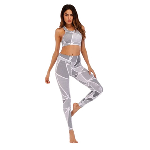 Conjunto de yoga con estampado geométrico para mujer, bra y leggings de cintura alta sin mangas, ropa deportiva para fitness, conjunto de yoga para mujer - Product Image 1
