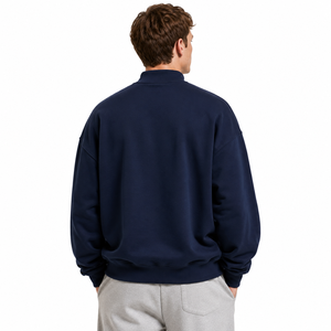 Mock Neck Sweatshirt For <b>Men</b> with Custom Chenille Letter Embroidery 100% Cotton Fleece <b>Pullover</b> <b>Mens</b> Mock Neck Sweatshirt - Product Image 3
