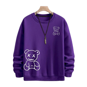 Crew Neck Sweatshirt Unisex Regular Fit Cartoon <b>Bear</b> Print Knitted Cotton Casual Autumn Wear Front Logo Design - Product Image 4