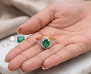 Wholesale 14k Yellow <b>Fine</b> <b>Rings</b> Handmade Engagement Emerald and Diamond Gemstone Pave Setting for Wedding and Party Trendy - Product Image 4